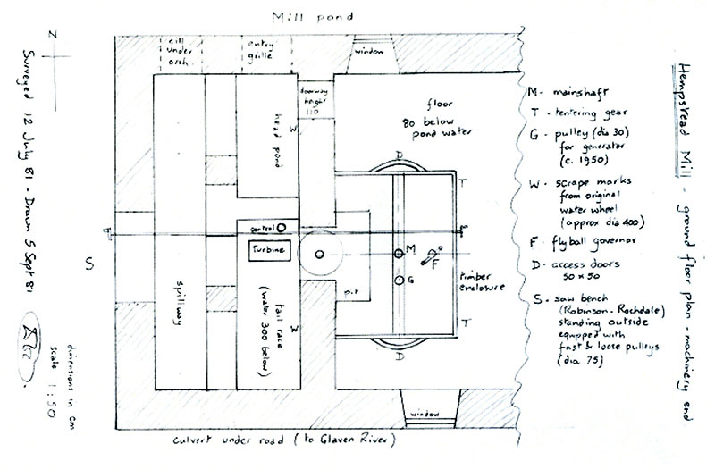 Hempstead ground floor plan surveyed and drawn by David Durst - 12th July 1981