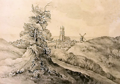 Cromer Church & Mill from the Holt Road by Louise Hoare c.1830 