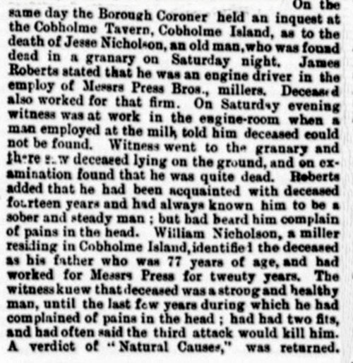 Jesse Nicholson death November 1886