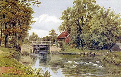 Coltishall lock c.1910 - painting on postcard by A. R. Quinton